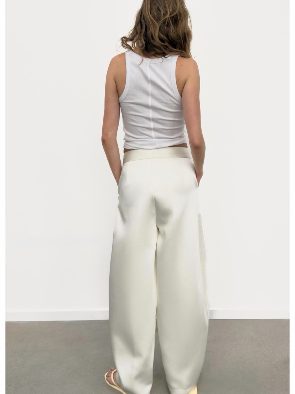 Zara Wide-Leg Satin Cream Trousers - Picture 6 of 12